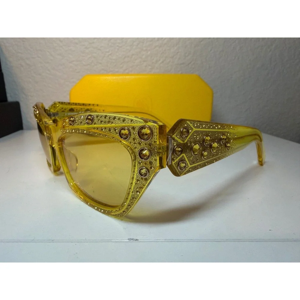 Swarovski SK380 Yellow Crystal Embellished Cat Eye Sunglasses 55-20-135